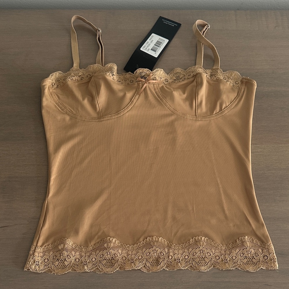Lioness Beige Lace Trim Cami Tank